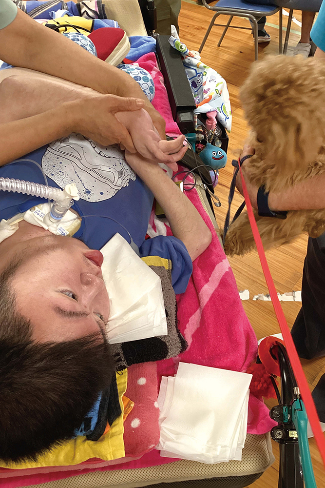 犬と触れ合う利用者さん